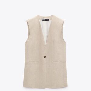 Zara Light Beige Vest with Button